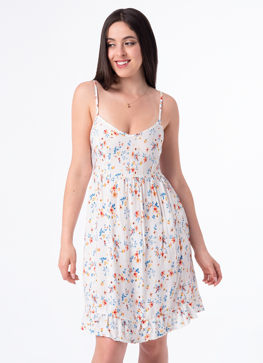 Vestido Chalis Print Beanis Ivory | Goccos Vestido Chalis Print Beanis Ivory | Goccos