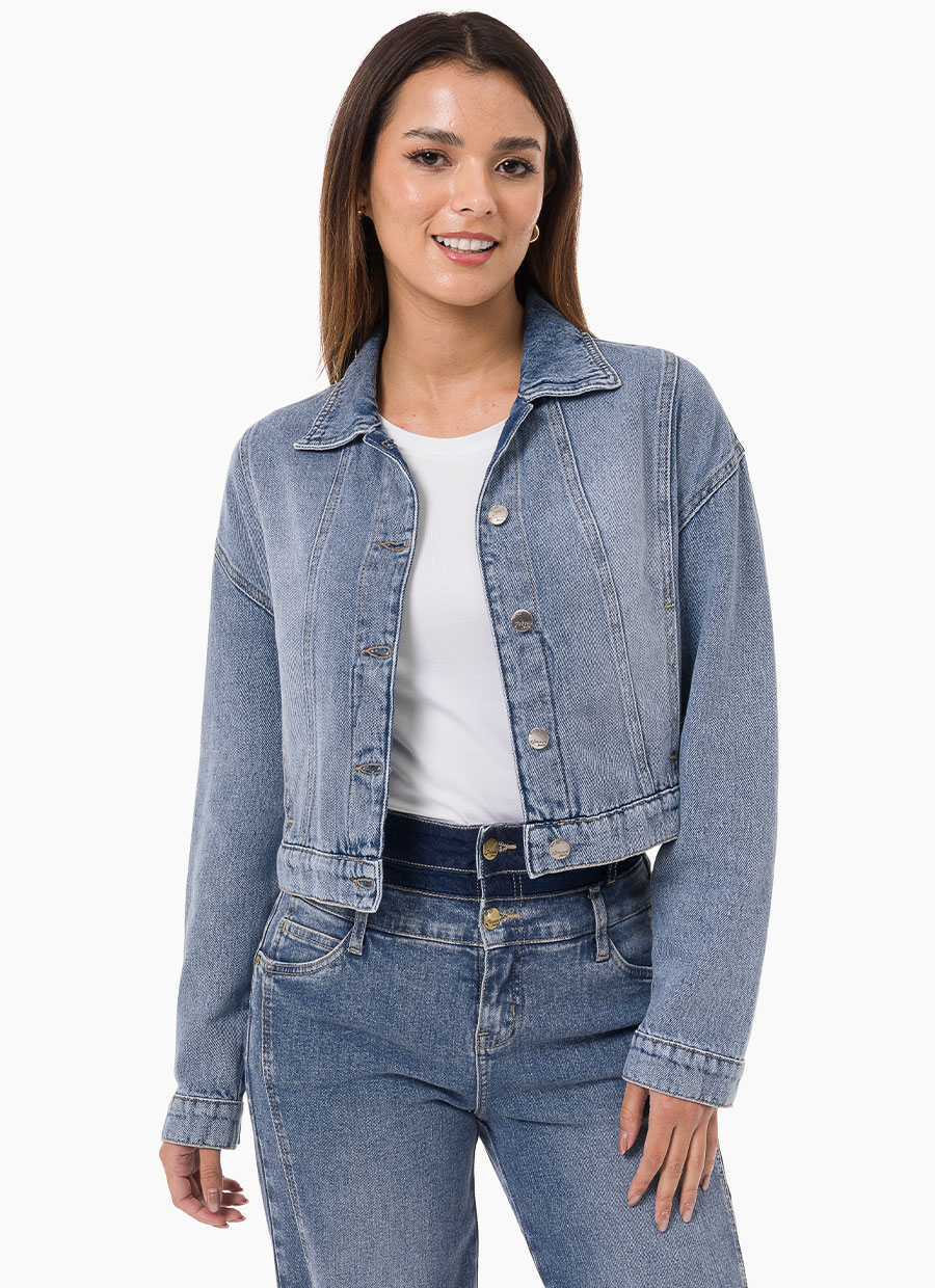 Casaca Crop Denim Ring Avit Total Cristal Goccos